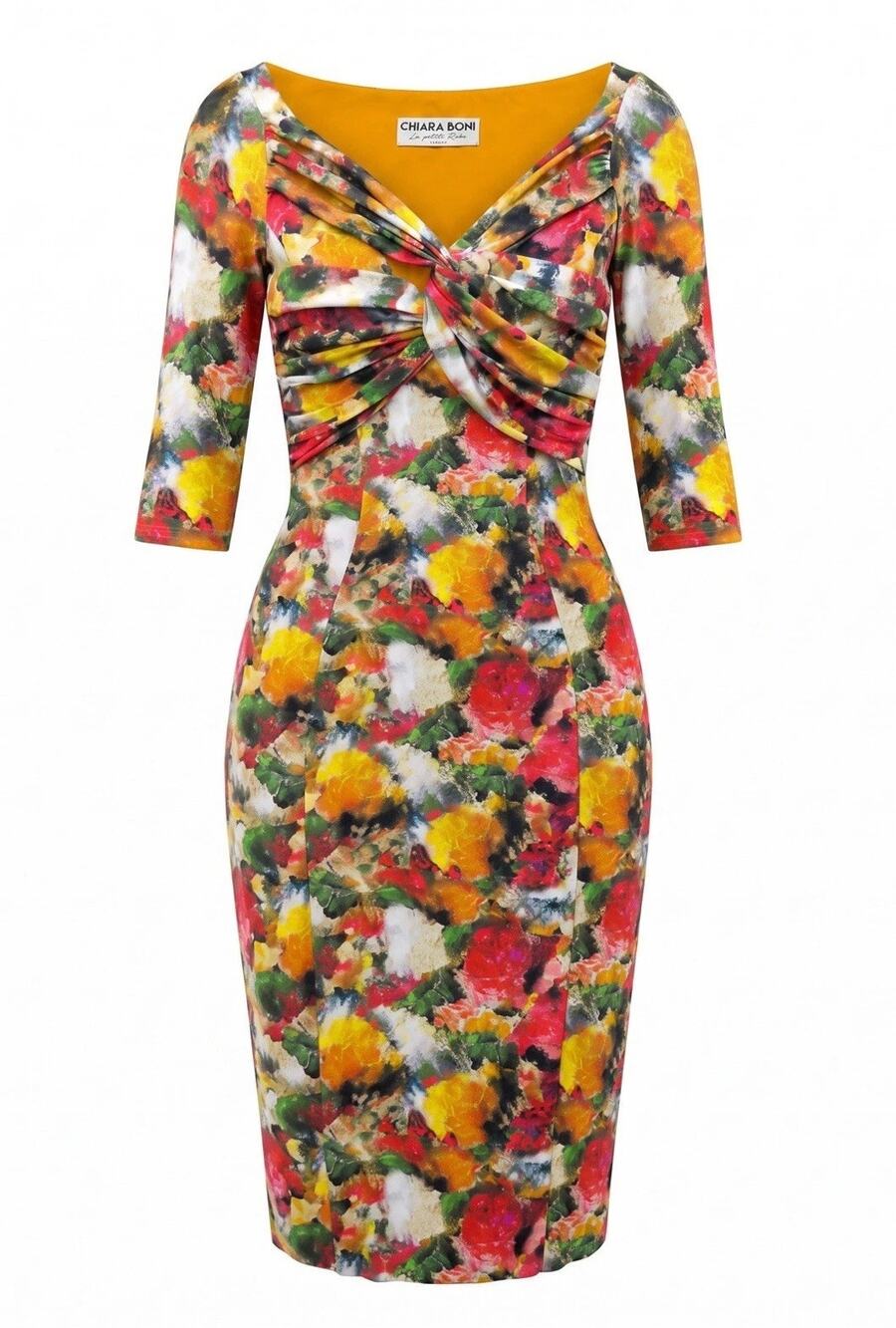 NWOT Chiara Boni Maximiana Pop Water Colors Ruched Midi Dress US 2 IT 38